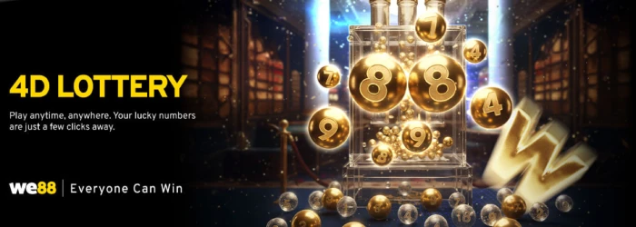 WE88 4D Lottery feature graphic with glowing gold lucky number balls